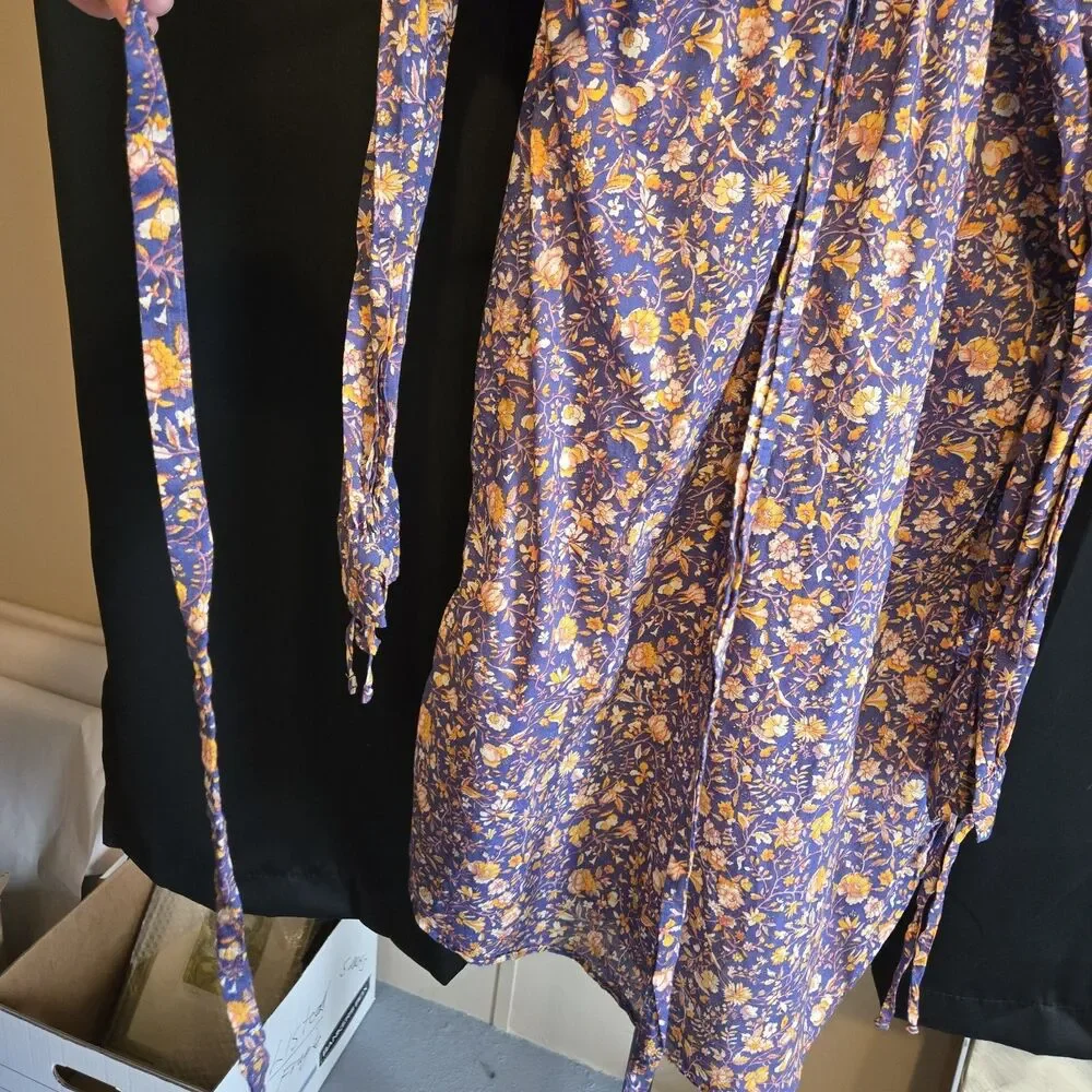 J. Crew Tunic W/Tie Belt, Purple Floral Boho Cotton Dress Small Sustainable